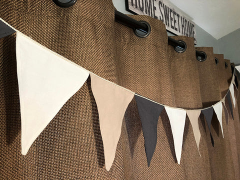 Pennant Bunting - Beige White & Gray Cotton